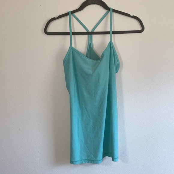 Lululemon Power Y Tank Heathered Menthol Teal Blue Tank Top Size 10 - Picture 2 of 5